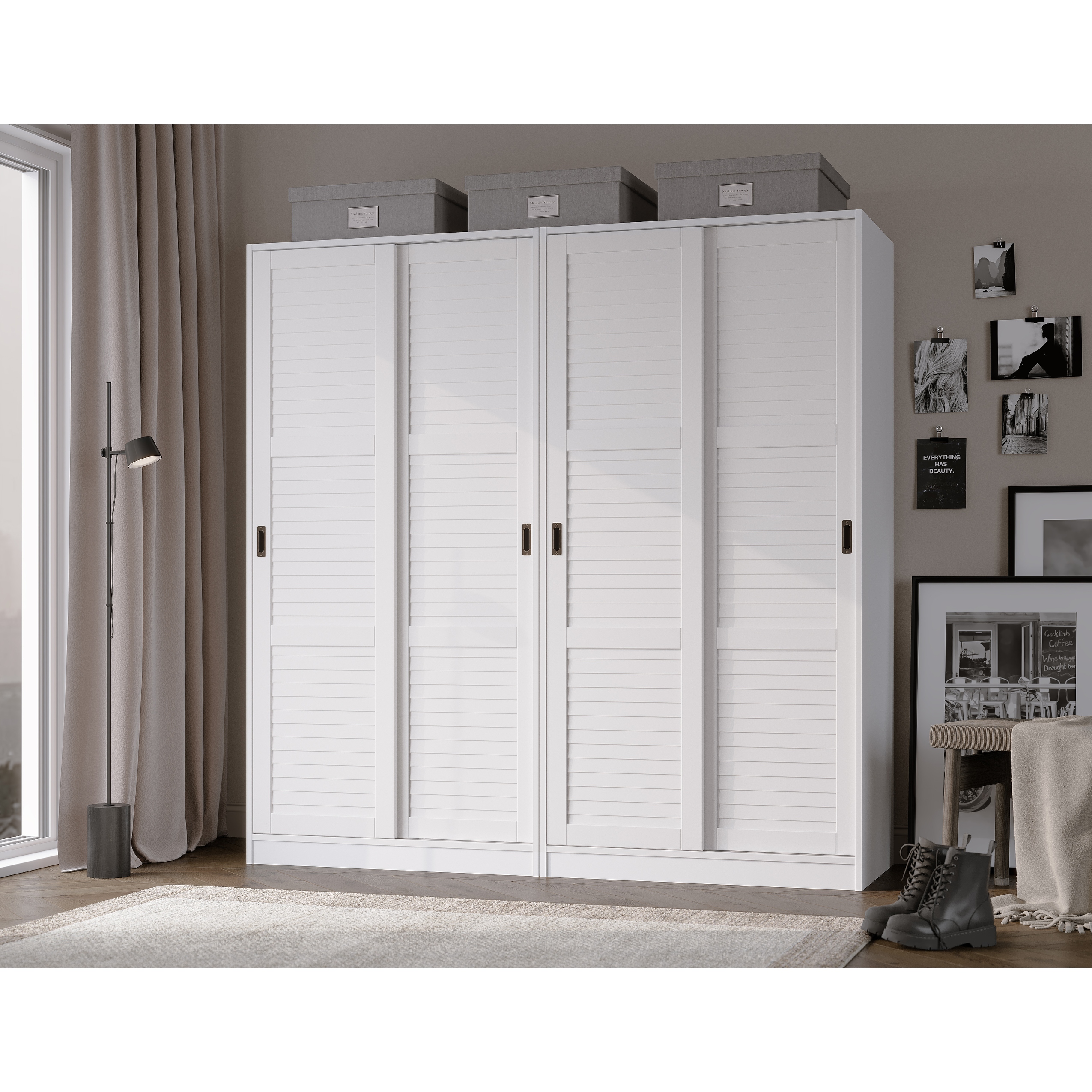 Copper grove caddo solid pine three top sliding door wardrobe